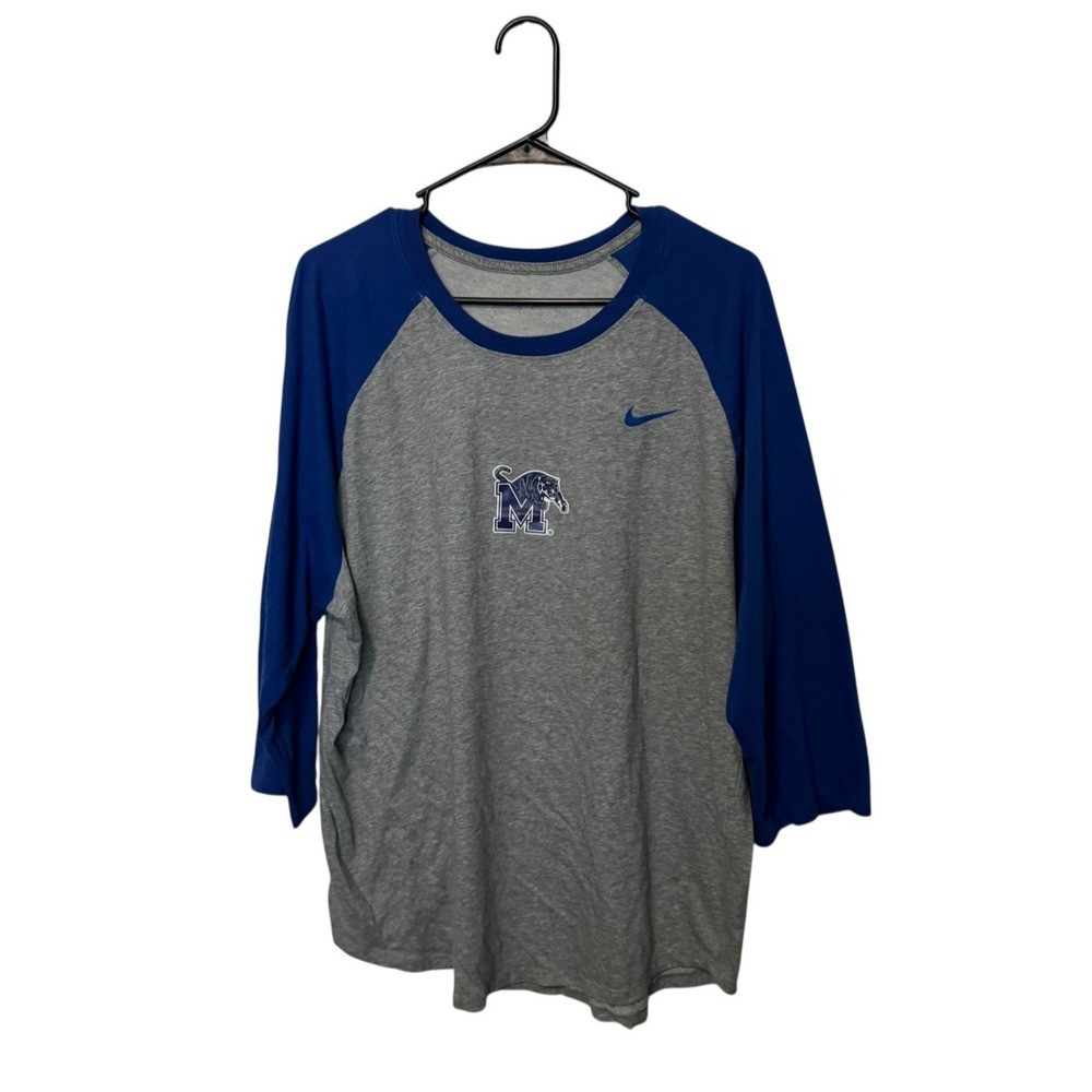 Memphis Tigers Nike Shirt Mens XL Gray Blue Raglan 3/4 Sleeve Basketball Penny